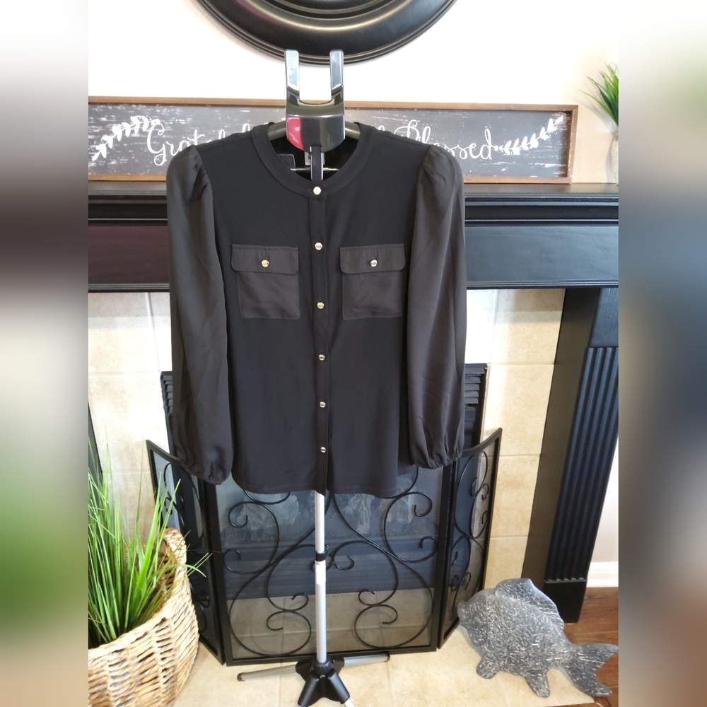 Anne Klein Black Sheer Sleeve Top
